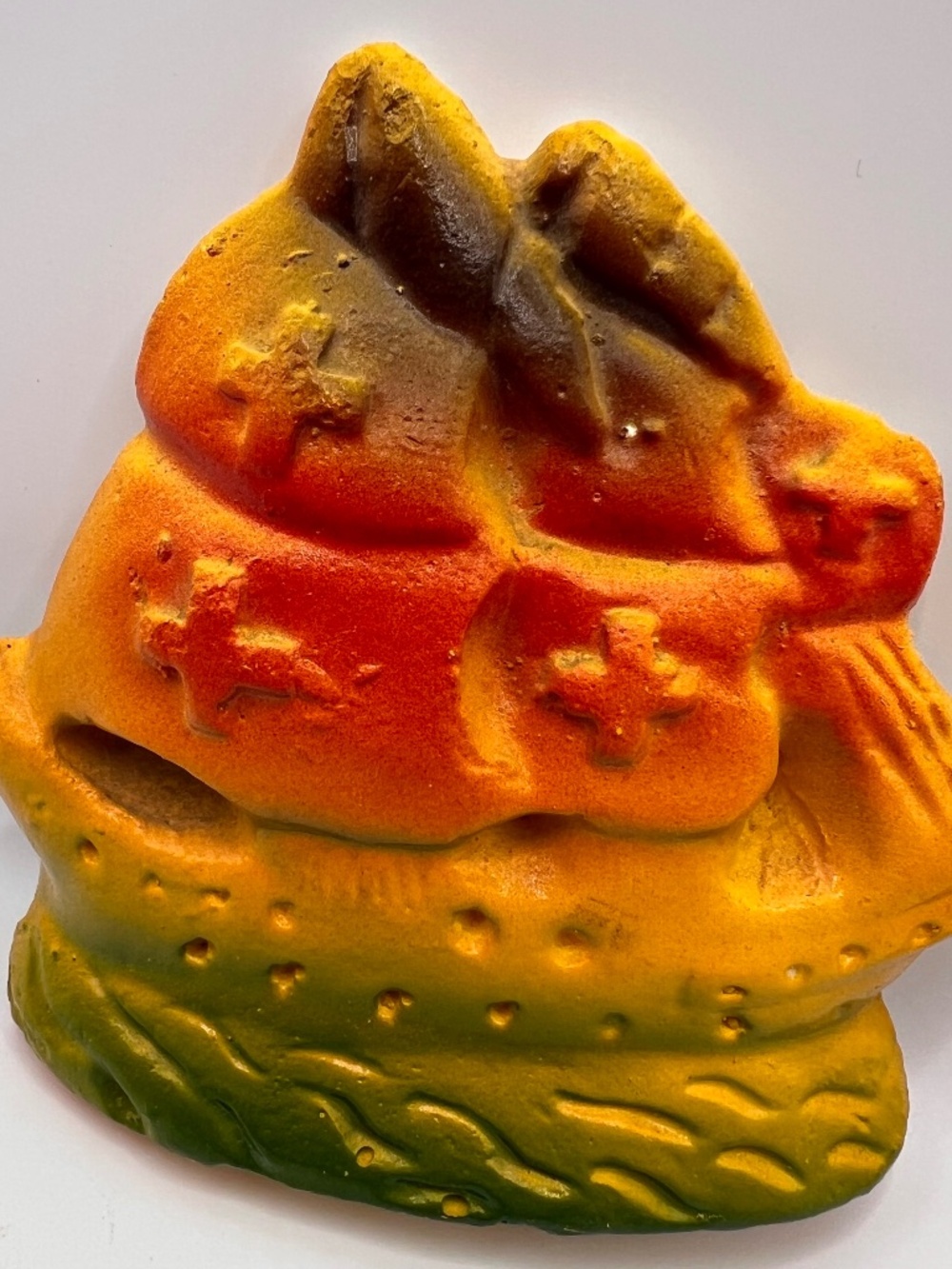 Vintage 1940 Chalkware Sailing Ships set of 2. Orange/Yellow/Green. 4inch.